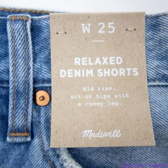 NEW Madewell Relaxed Denim Shorts in Homecrest Wash: Ripped Edition, 25‎